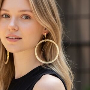 Large round 14K GP white enamel hoop earrings